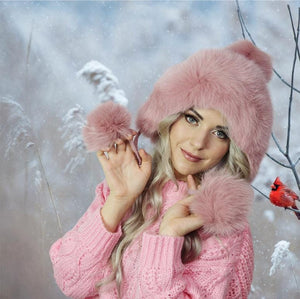 Pink Luxury Real Fox Fur Pom Pom Beanie – Windproof Hat with Fur Trim | Perfect Gift for Her