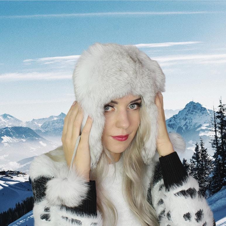 Chapeau de trappeur élégant en cuir pour femme avec fourrure de renard véritable – Chapeau d'hiver coupe-vent | Cadeau parfait pour elle