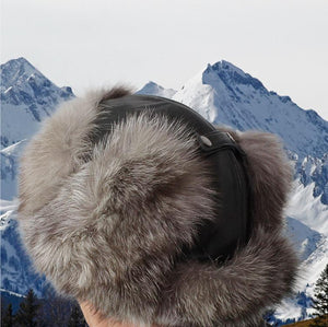 Men's Leather Trapper Hat with Real Fox Fur – Windproof Winter aviator Hat | Perfect Gift for Him