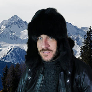 Men's Leather Trapper Hat with Real Fox Fur – Windproof Winter aviator Hat | Perfect Gift for Him