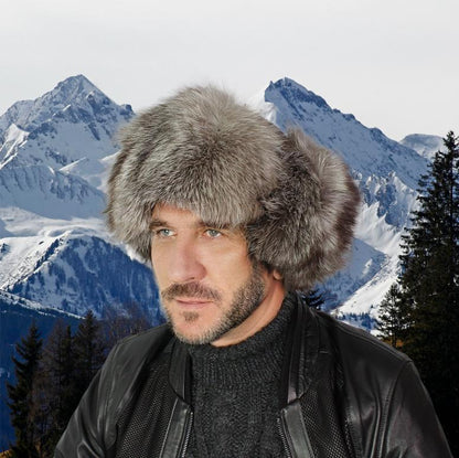 Men’s Leather Trapper Hat with Real Fox Fur