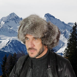 Men's Leather Trapper Hat with Real Fox Fur – Windproof Winter aviator Hat | Perfect Gift for Him