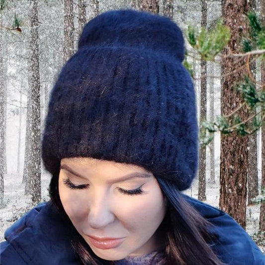 Bonnet d'hiver en laine angora pour femme, bonnet chaud coupe-vent en coton intérieur pour femme, cadeau pour elle