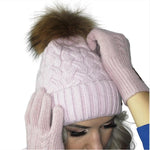 Women's cashmere fox fur pom pom hat, Knit women's warm winter cashmere hat, Gift for her