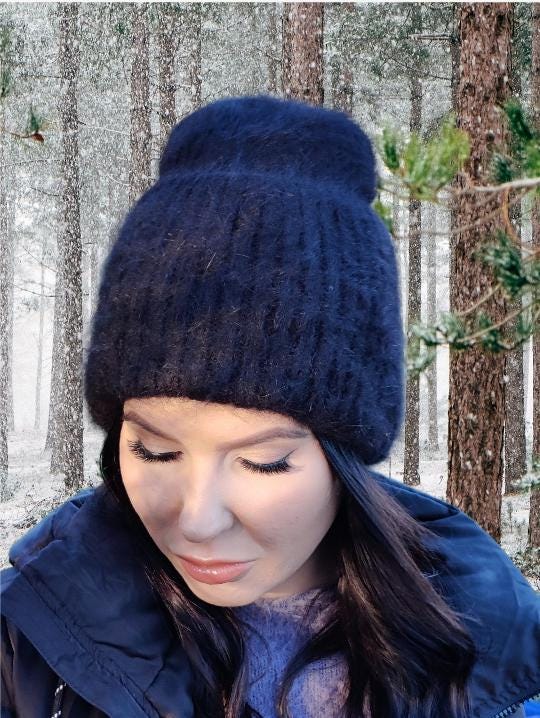 Bonnet tricoté pour femme, bonnet intérieur en coton, bonnet en laine angora, bonnet coupe-vent, cadeau pour elle