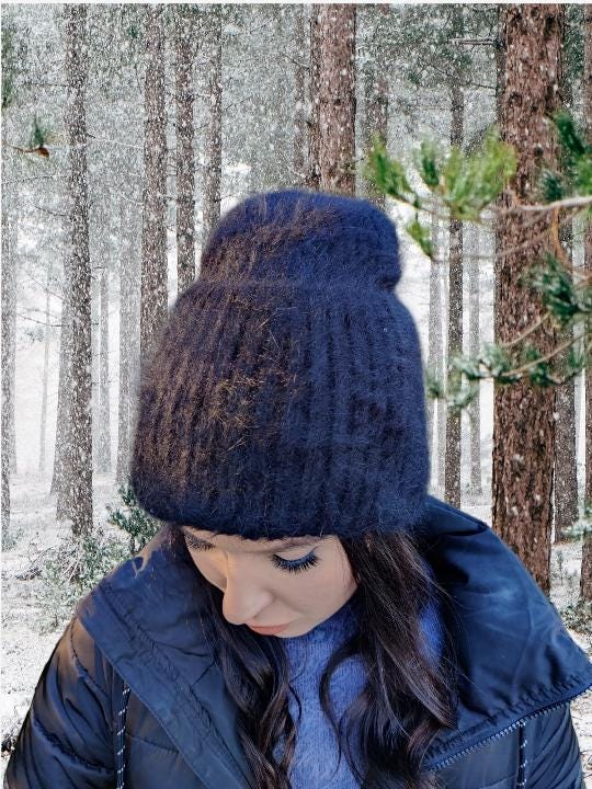 Bonnet tricoté pour femme, bonnet intérieur en coton, bonnet en laine angora, bonnet coupe-vent, cadeau pour elle