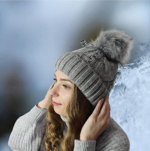 Cozy Winter Wool Hat for Women with Fleece Lining & Pom Pom, Windproof warm women's beanie, Gift for her