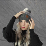 Grey Women's winter windproof pom pom hat, Vegan friendly warm beanie, Gift for her