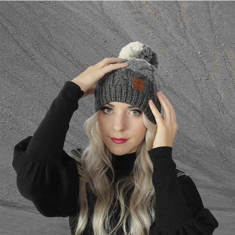 Winddichte Wintermütze mit Bommel für Damen, Veganfreundliche warme Beanie, Geschenk für Sie