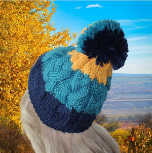 Women's winter windproof pom pom hat, Vegan friendly warm beanie, Gift for her