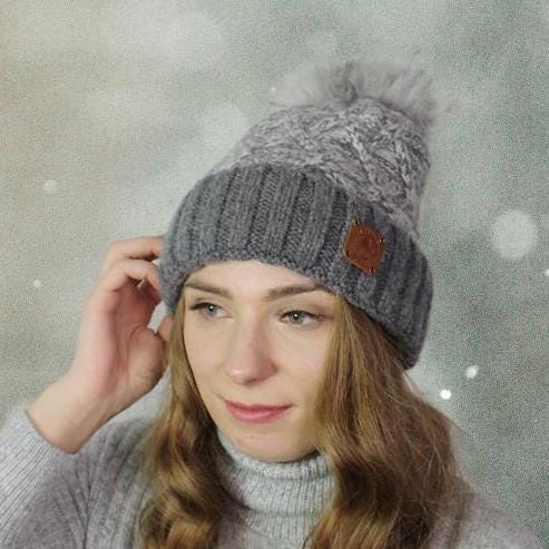 Winter Woollen Hat For Women, Faux Fur Bobble Winter Women Beanie, Gift For Her