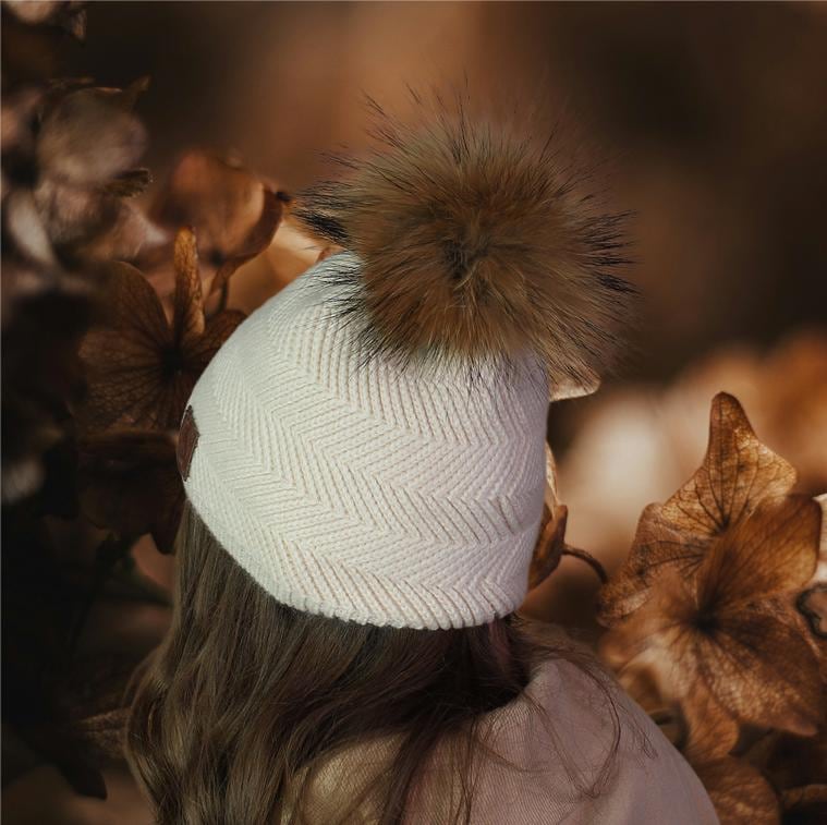 Cashmere fox fur pom pom hat, Cashmere women winter bobble beanie, Gift for her