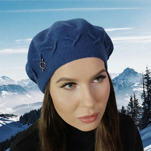 Blue Cashmere beret, Womens winter hat, French beret, Cristmas gift for her