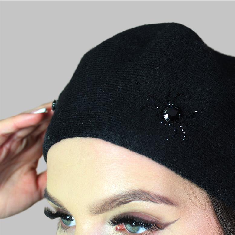 Béret en cachemire, Chapeau d'hiver pour femme, Béret en cachemire français, Béret brodé de cristal, Cadeau pour elle