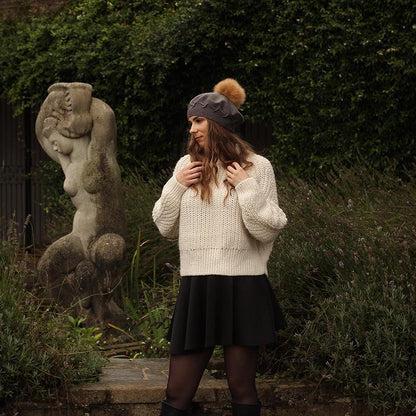 Women's cashmere pom pom beret, Women's winter hat, French cashmere beret, Gift for her