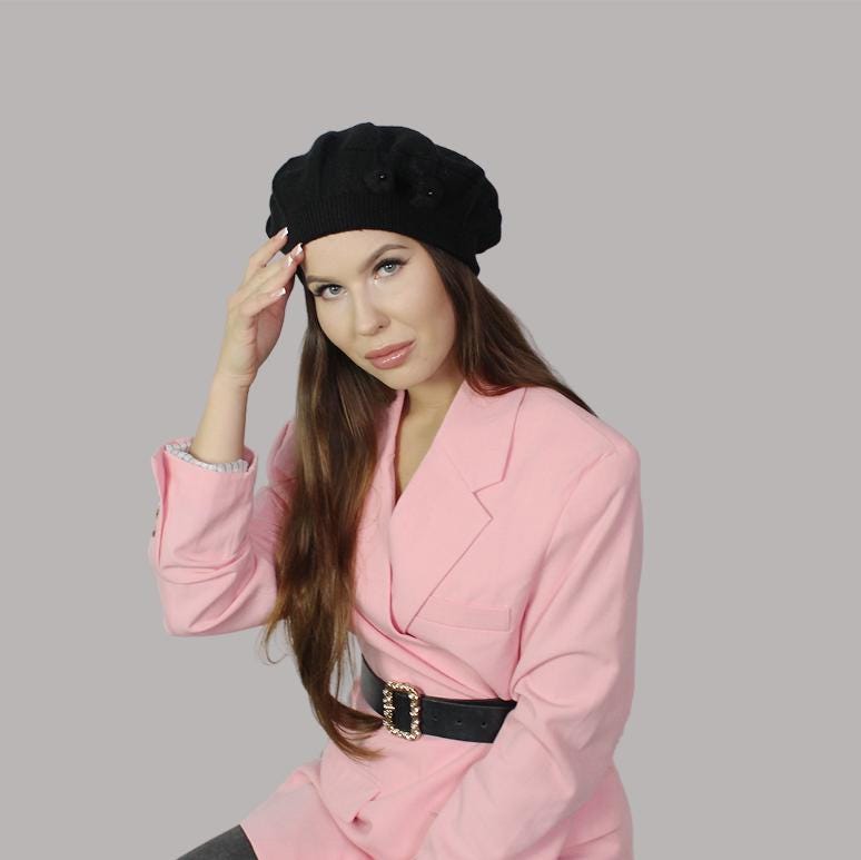 Elegant Cashmere Beret – Women's Winter French Hat with Sparkle | Perfect Gift for Her