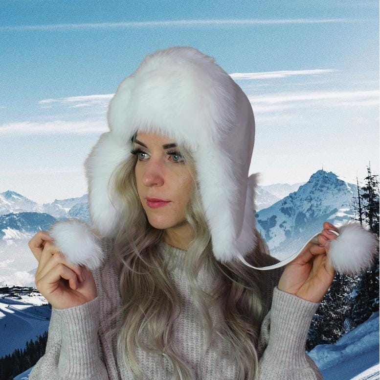 Elegant Women's Leather Trapper Hat with Real Fox Fur – Windproof Winter Hat | Perfect Gift for Her