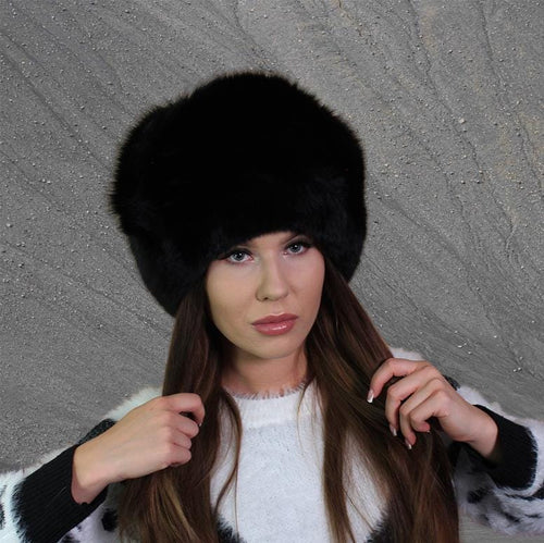 Black Natural Fox Fur Women's Hat: Windproof and Warm with Lining – Perfect Gift for Her