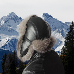 Men's Leather Trapper Hat with Real Fox Fur – Windproof Winter aviator Hat | Perfect Gift for Him