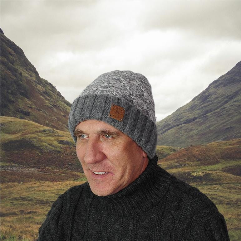 Grey Mens wool hat, Men winter knitted woolen beanie, Gift for him