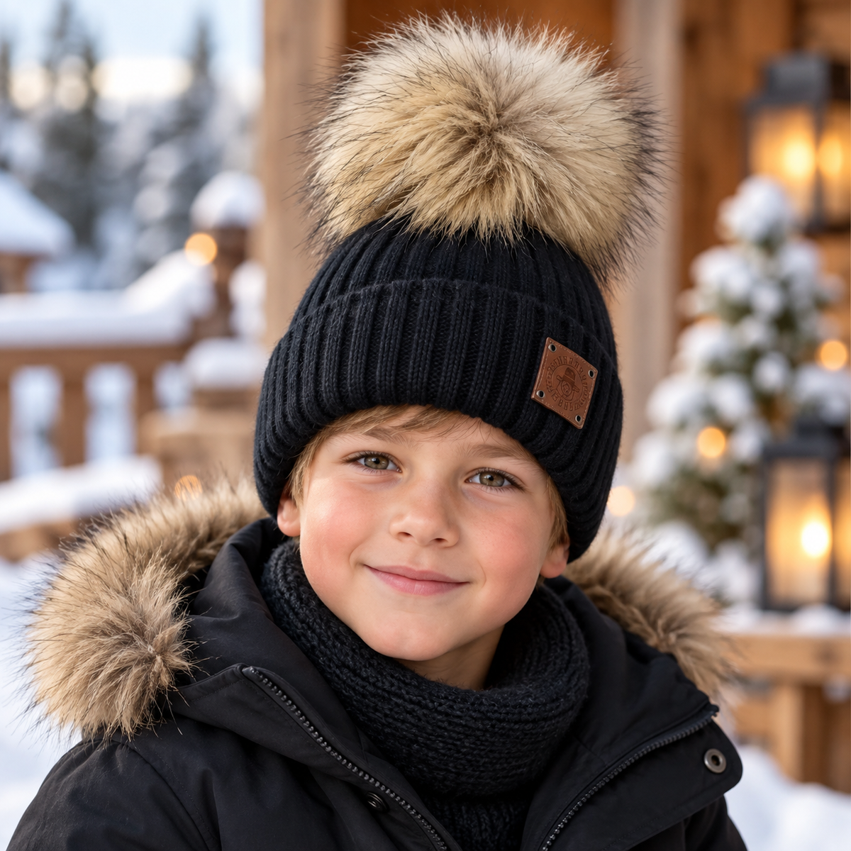 black Kids’ Satin-Lined Cashmere Beanie