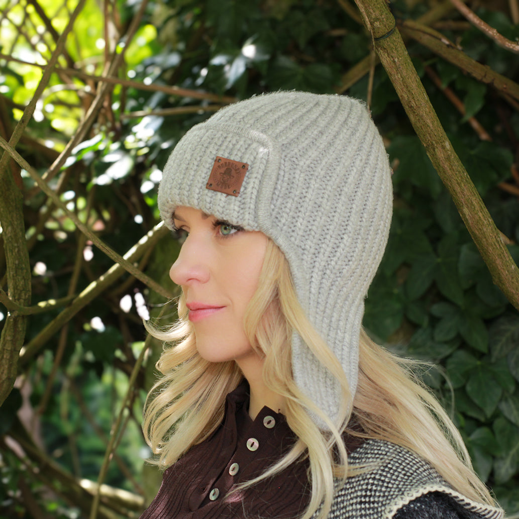 light grey Women’s Winter Cashmere Earflap Hat – Soft Trapper Style Beanie, Lightweight and Cozy Cold Weather Hat, Stylish Gift for Her
