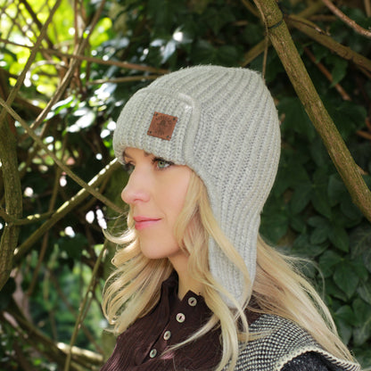 light grey Women’s Winter Cashmere Earflap Hat – Soft Trapper Style Beanie, Lightweight and Cozy Cold Weather Hat, Stylish Gift for Her
