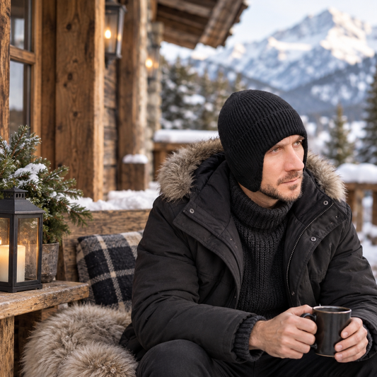 black Men’s Angora Wool Earflap Beanie