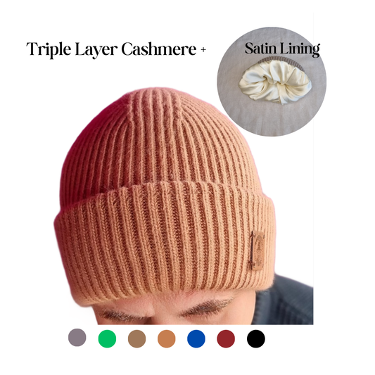 cooper brown Silk-Lined Triple Layer Men’s Cashmere Hat – Hair-Friendly Winter Beanie, Cozy Gift for Him, Reduces Frizz & Breakage