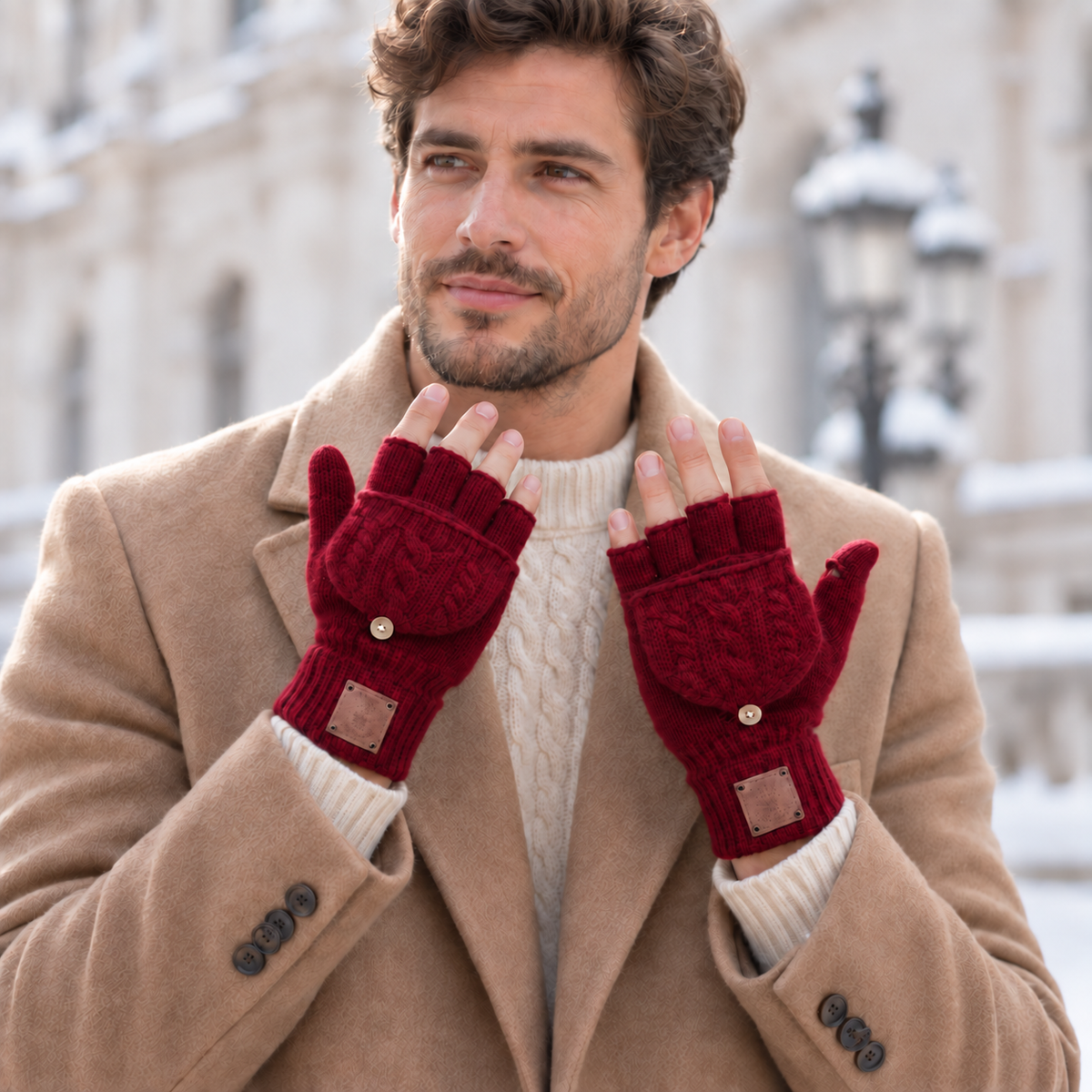 burgundy Men’s Cashmere Fingerless Gloves