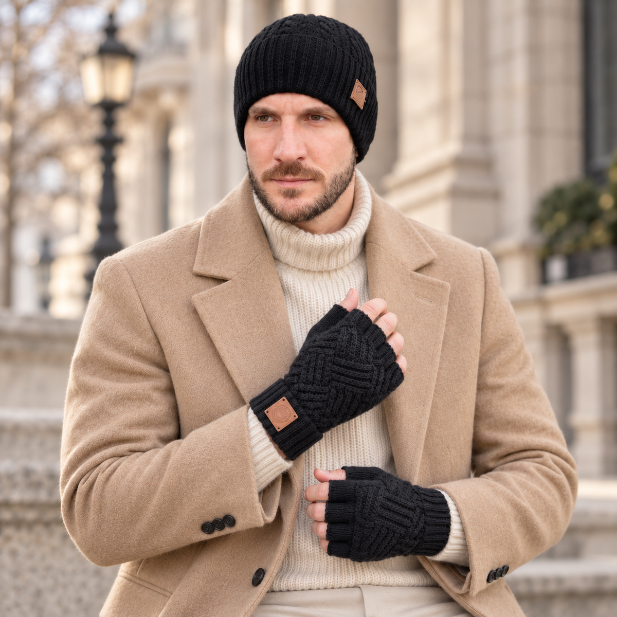 black Men’s Cashmere Fingerless Gloves