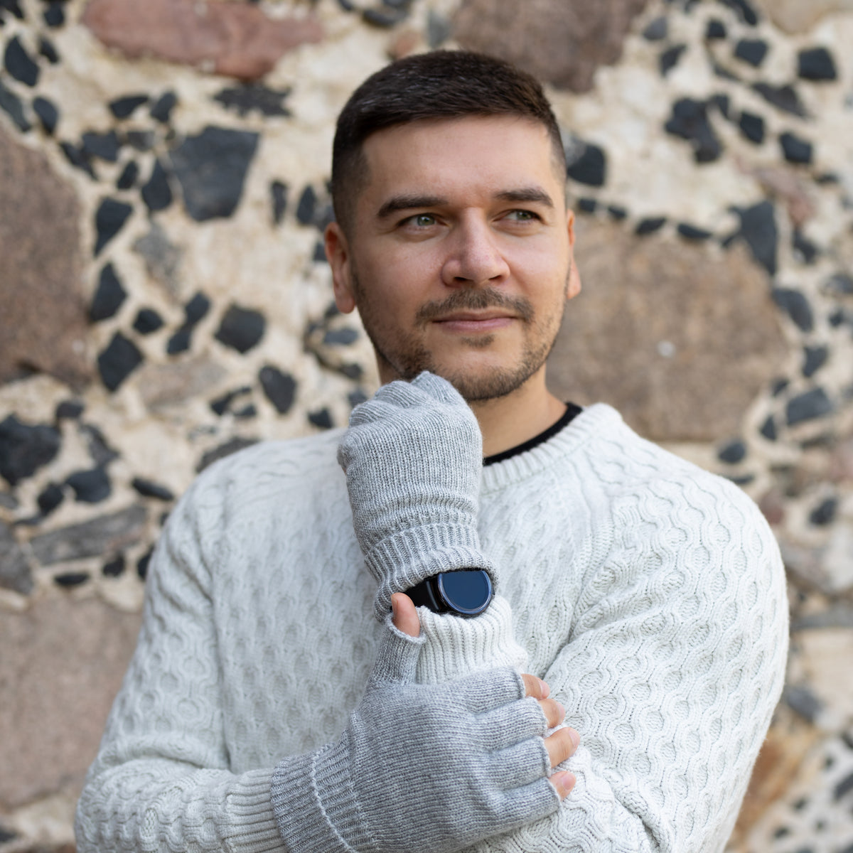 grey Men’s Cashmere Fingerless Gloves