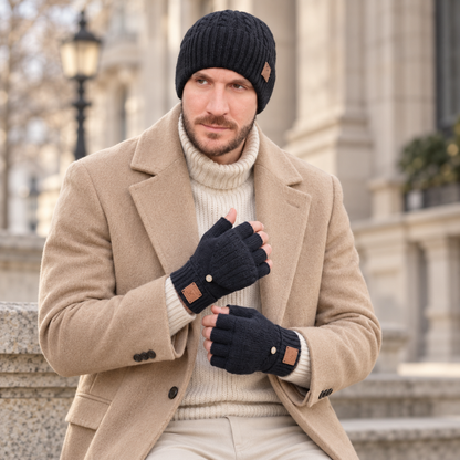 black Men’s Cashmere Fingerless Gloves
