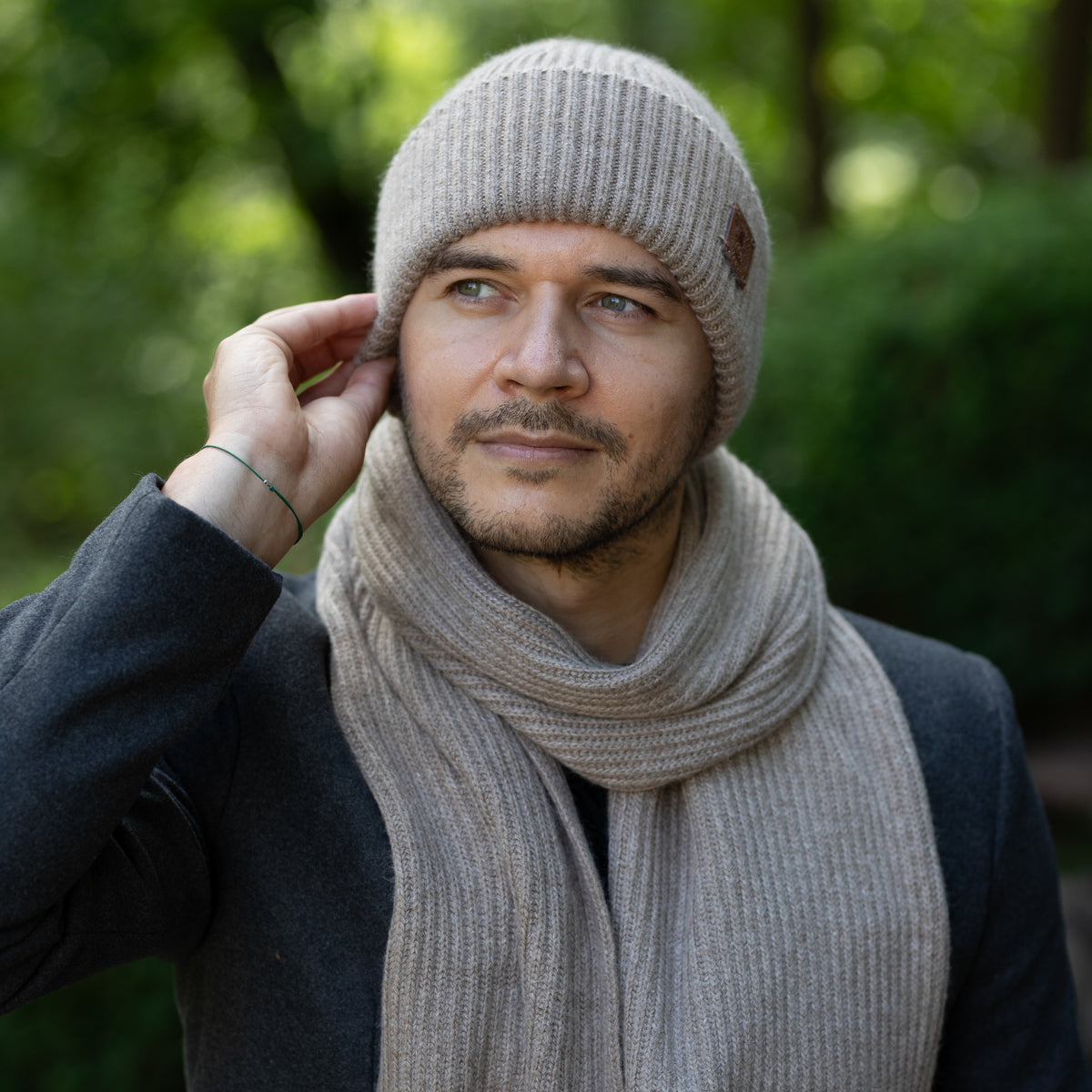 brown 100% Pure Silk-Lined Men’s Cashmere Beanie