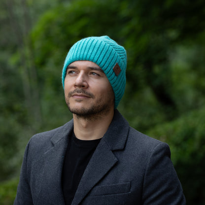 teal blue Satin-Lined Men’s Cashmere Beanie
