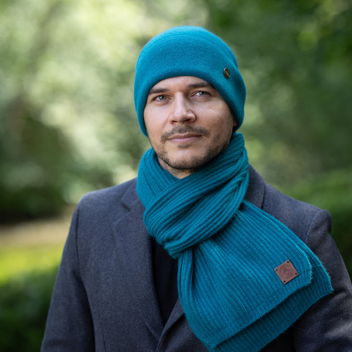 teal blue 100% Mulberry Silk Lined Men’s Cashmere Hat