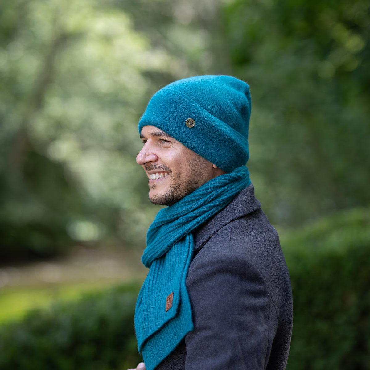 teal blue 100% Mulberry Silk Lined Men’s Cashmere Hat