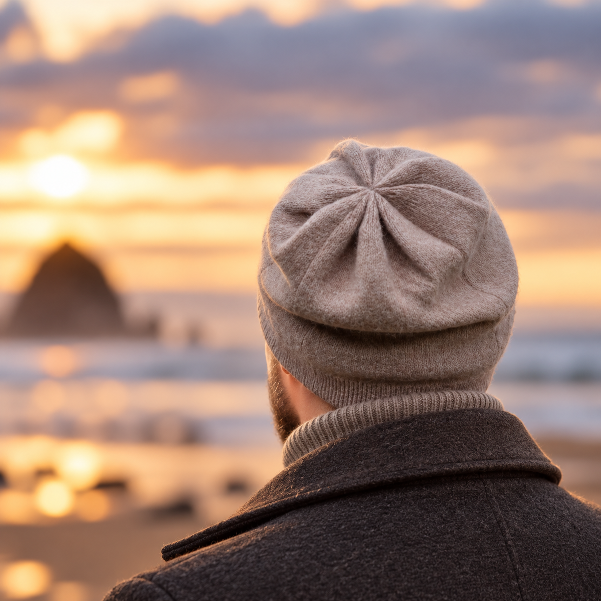 brown Men's Double-Layer Cashmere Beanie