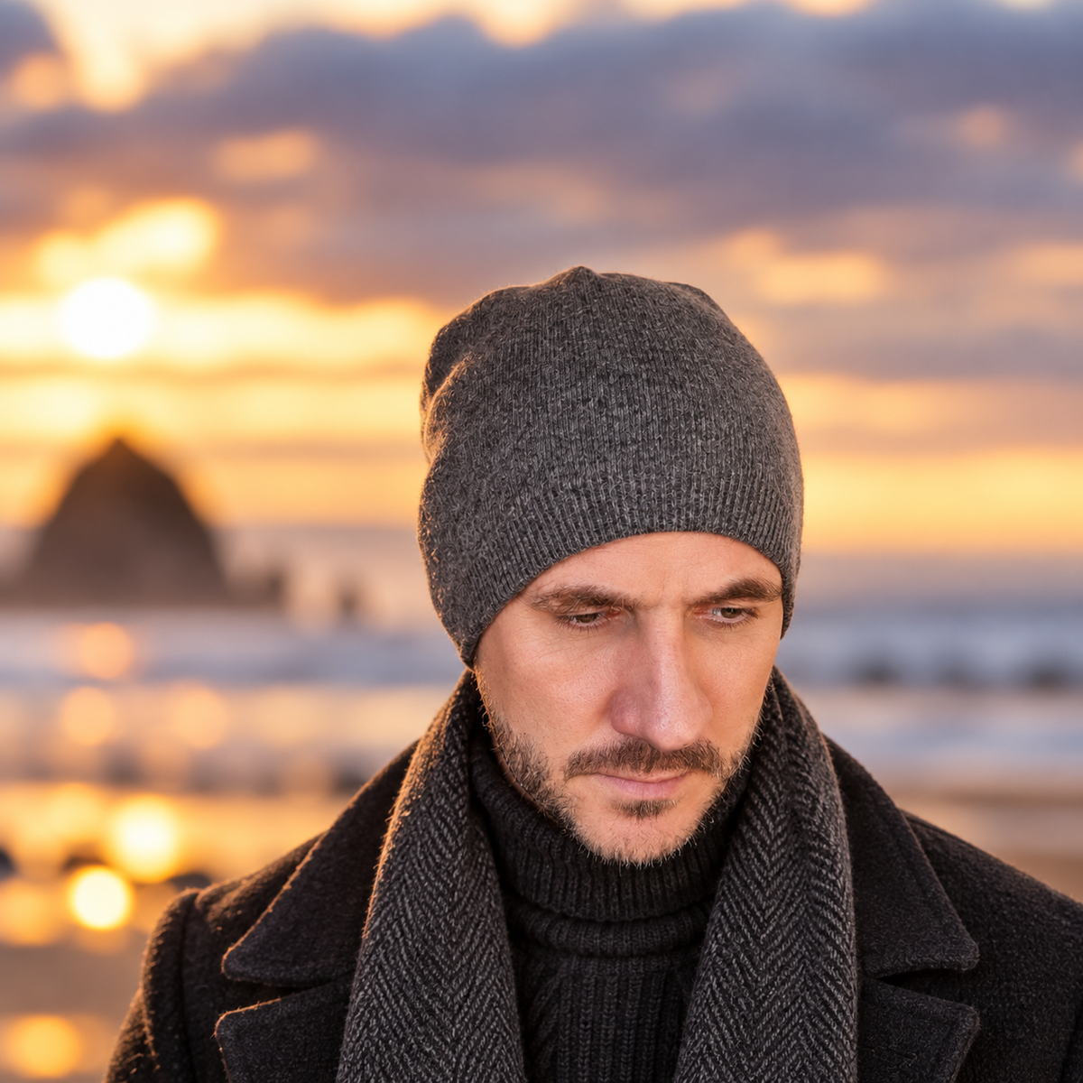 dark grey Men's Double-Layer Cashmere Beanie