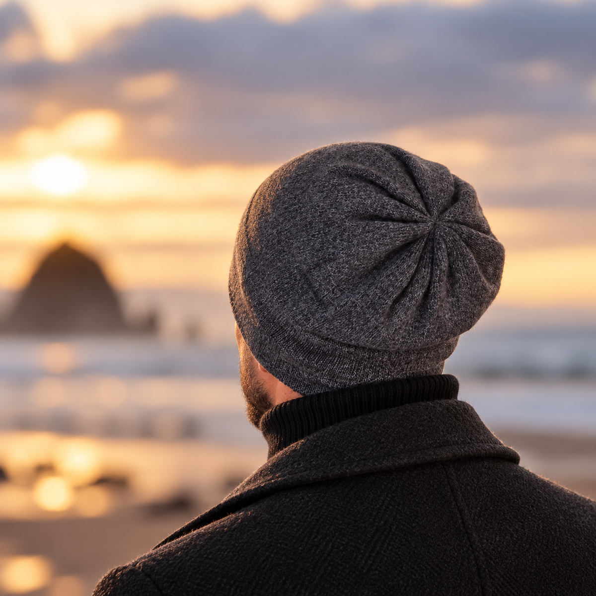 dark grey Men's Double-Layer Cashmere Beanie