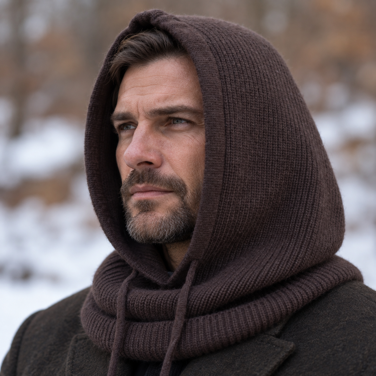 chocolate brown Cashmere Hooded Balaclava – Winter Hood Hat