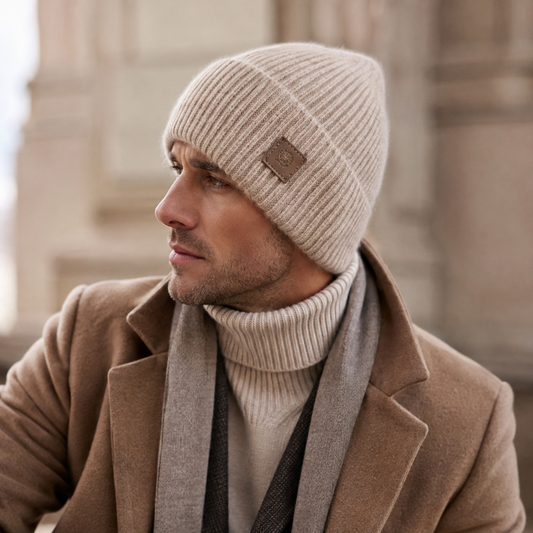 brown Men’s Winter Cashmere Hat and Neck Warmer Set