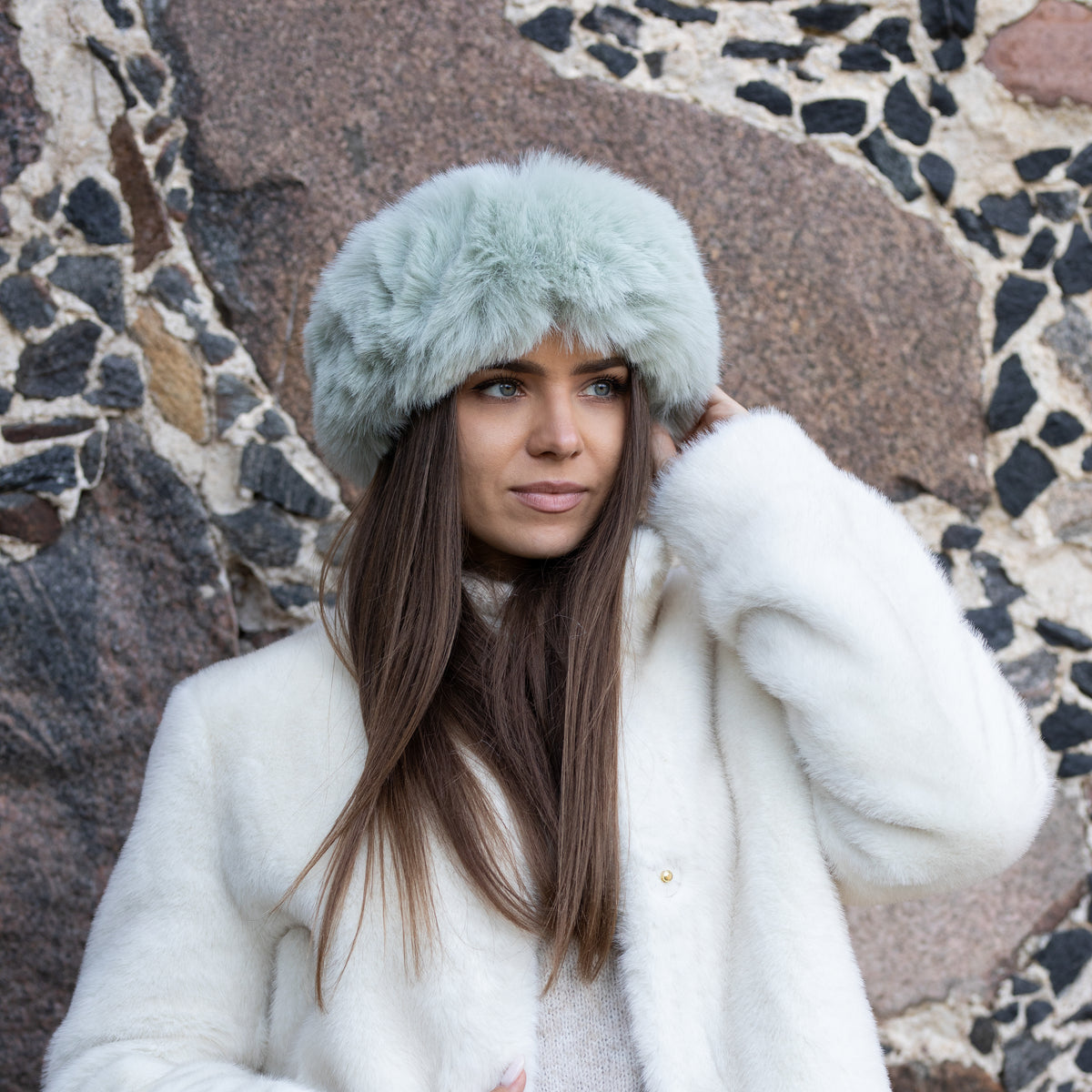 mint Faux Fur Headband – Wool Lined