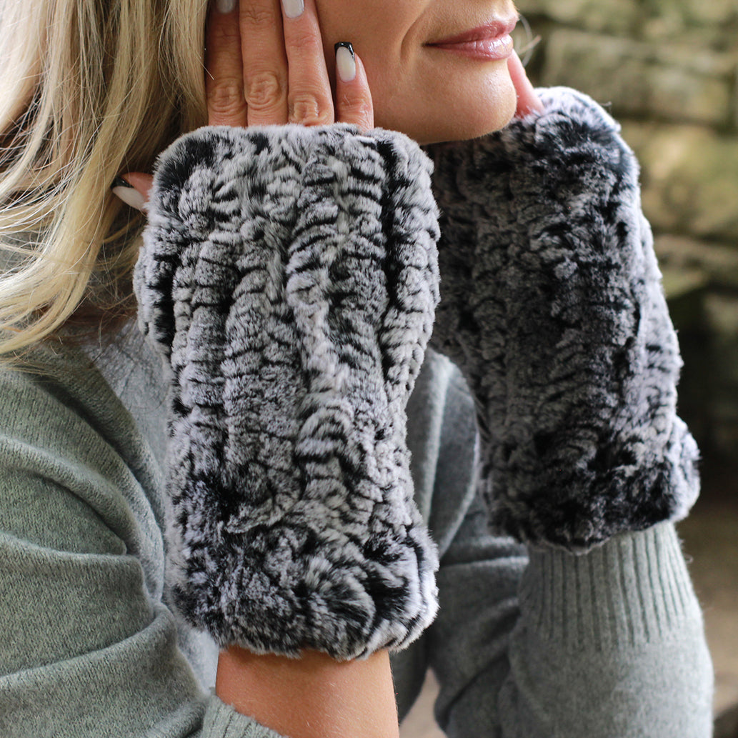 Natural Rabbit Fur Fingerless Gloves – Soft Knit Winter Hands and Wrists Warmers, Luxury Gift for Her