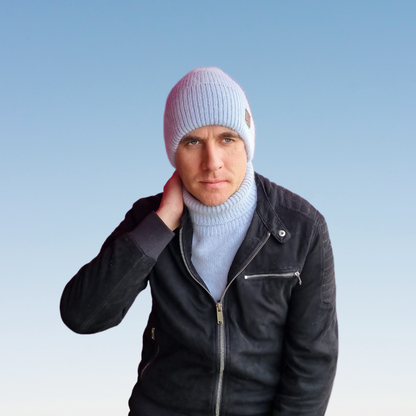 blue Men’s Winter Cashmere Hat and Neck Warmer Set – Soft Warm Beanie & Snood Gift for Him, Cozy 2-Piece Cold Weather Accessory
