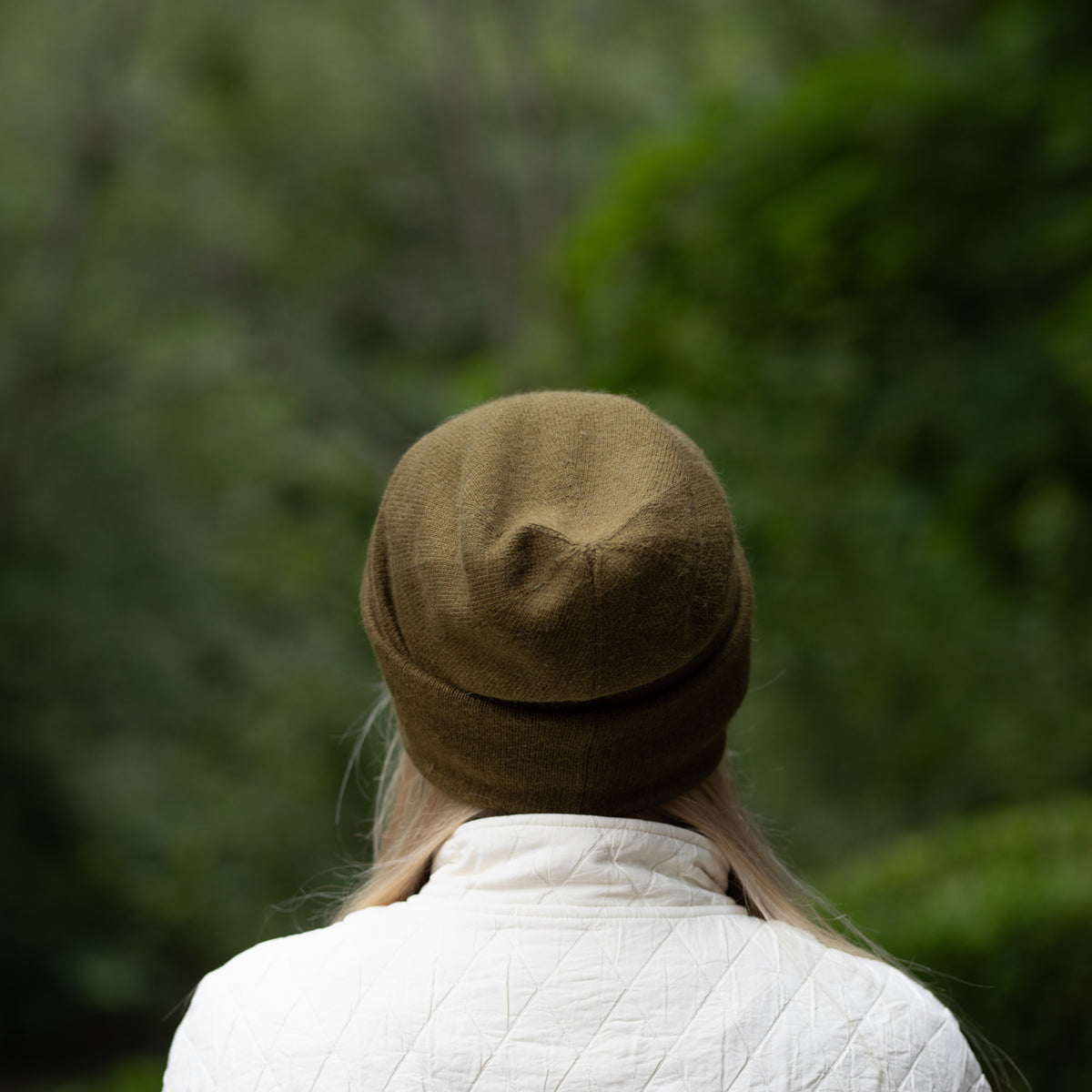 olive green Women’s Double-Layer Cashmere Beanie – 2-in-1 Style