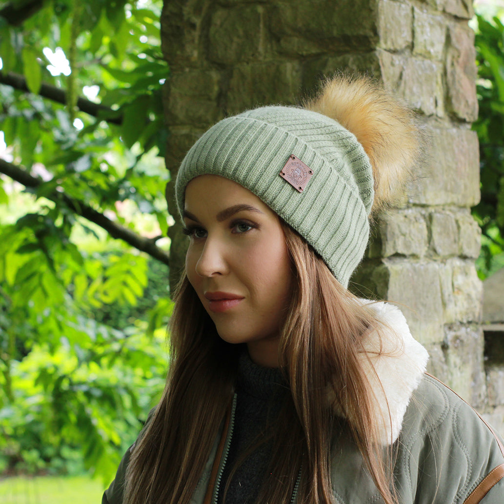 Cashmere & 100% PURE SILK Lined Hat – Winter Beanie with Faux Fur Pom Pom, Frizz-Free, for Curly Hair, Luxury Gift for Her
