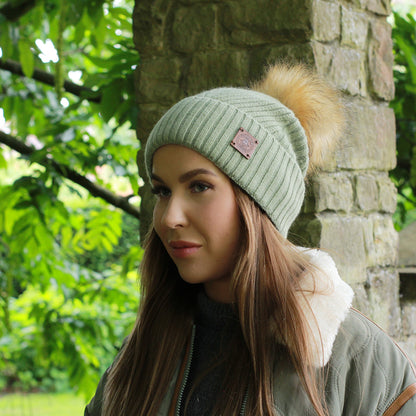 100% Mulberry Silk Lined Cashmere Hat – Faux Fur Pom Pom