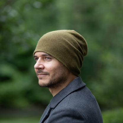 olive green Men’s Double-Layer Cashmere Beanie