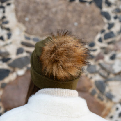 olive green Women’s Double-Layer Cashmere Beanie – 2-in-1 Style